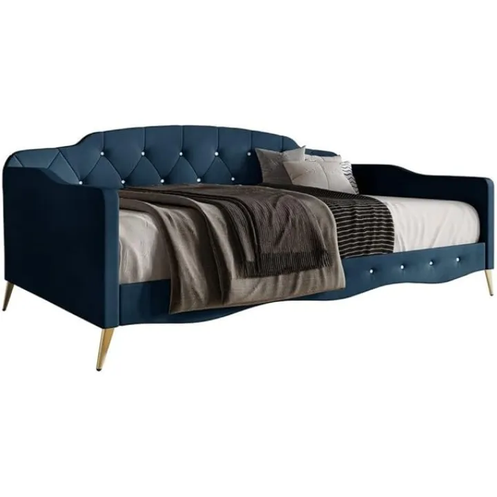 Velvet Crystal Button Tufted Twin Daybed for Living Room, Bedroom, Balcony,