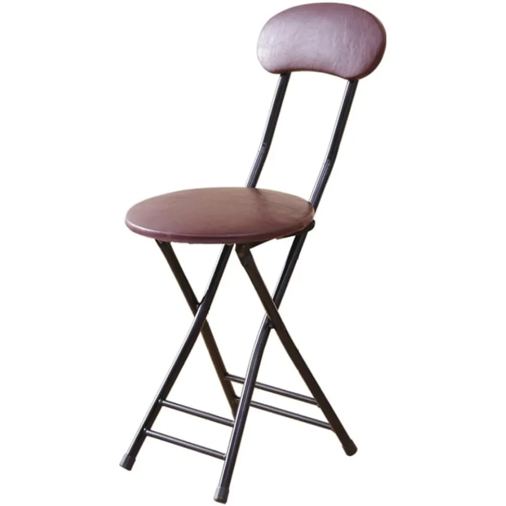 Round Padded Portable Foldable Home Dining Chair W/Back Small Folding Bar Artificial Leather Kitchen for Cafe Camping BBQ(Black) (Brown One Size)