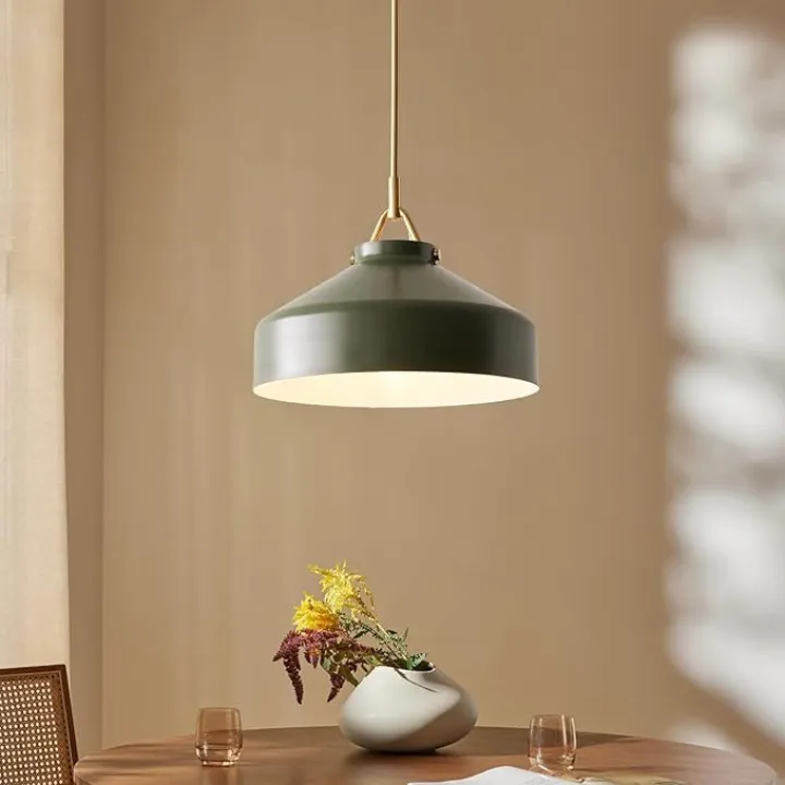 Matte Metal Pendant Light - 16" Minimalist Morandi Pendant Light Fixture, Green Modern Industrial Light Fixture for Living Room, Dinging Room, Bedroom, Kitchen