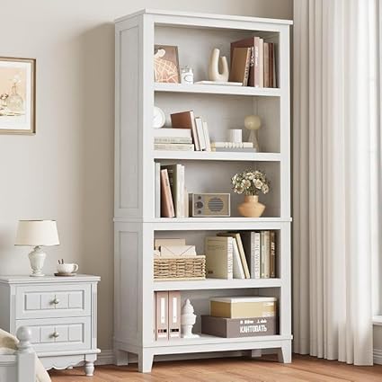 GarveeHome 71" Tall Bookcase w/Adjustable Shelves 31.5in Width Wooden Bookshelf 5 Tier Farmhouse Bookshelves Vintage Bookcase for Living Room Office Library