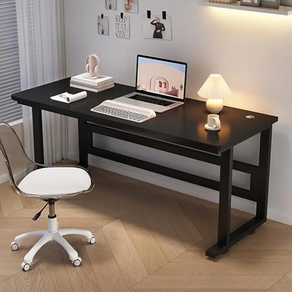 Scrivania per Computer Moderna in Stile Industriale, scrivania Semplice in Metallo e Legno per Ufficio, Studio e Gaming - Tavolo per Laptop direzionale in Nero (70x60 cm/28x24 Pollici)