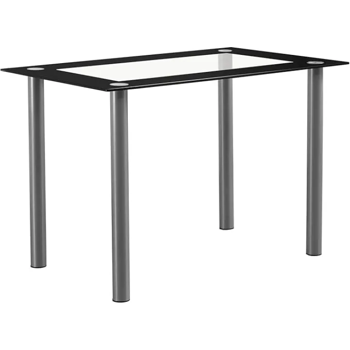 Modern Tempered Glass Dining Table, Kitchen & Dining Room Table with 4 Heavy Duty Metal Legs, Dinette Table for Apartment and Small Space (43.3 x 27.6 x 28.9 Inch, Black)