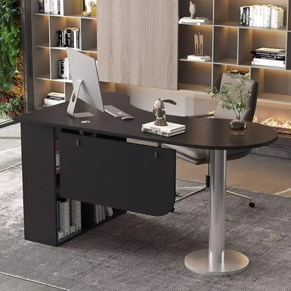 Generico Scrivania angolare Nera con libreria combinata - Tavolo da Scrittura Integrato per casa e Ufficio, Tavolo da Studio Compatto con Spazio di archiviazione - Perfetto per Studenti e Piccoli Spa