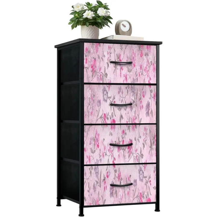 Dresser for Girls Bedroom Dresser for Closet Hand Painted Textile Design Dressers & Chests of Drawers Fabric Closet Organizers and Storage with 4 Drawers Storage Bins