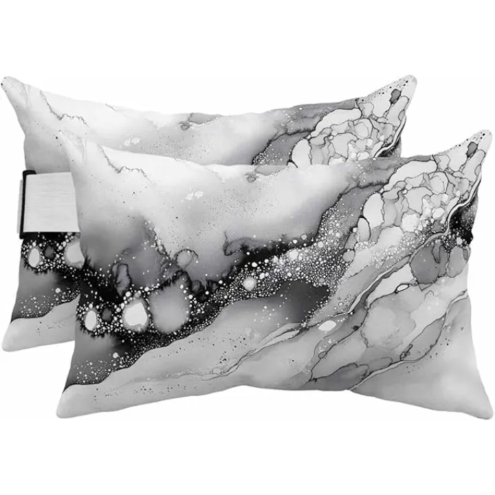 4 Pack 12x20 Chaise Lounge Outdoor Pillows Covers Waterproof, Abstract Ombre Gray Adjustable Headrest Pillowcase, Marble Texture Decorative Neck Pillows for Recliner Office Chair