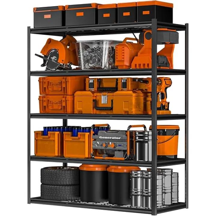 ROOMTEC 60" W Garage Shelving Heavy Duty,33000LBS Storage Shelves,5-Tier Adjustable Metal Shelving Utility Shelf Rack Garage Storage Organize for Storage Industrial, Warehouse, Basement
