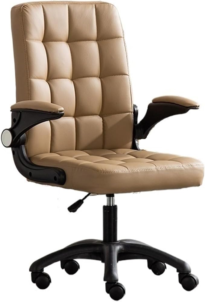 Office Chair Office Chair Home Office Desk Chairs with Flip-up Armrest, Faux Fur Rolling Desk Chair Computer Chair(White) (Khaki)