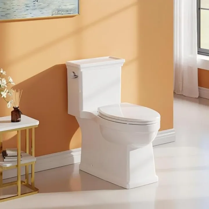 One-Piece Toilet with ADA Height, Classic Design, Elongated Bowl, Side Lever Flush 1.28 GPF, Water-Saving, CUPC Certified, Comfortable Seat Height and Durable Construction, 12" Rough In
