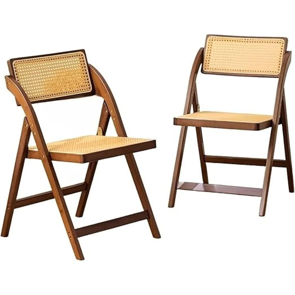 Retro Style Rattan Folding Dining Chairs Set of 2 Bamboo Lounge Chairs Foldable Chairs for Small Space Living Room Kitchen ﻿ Multi-Purpose