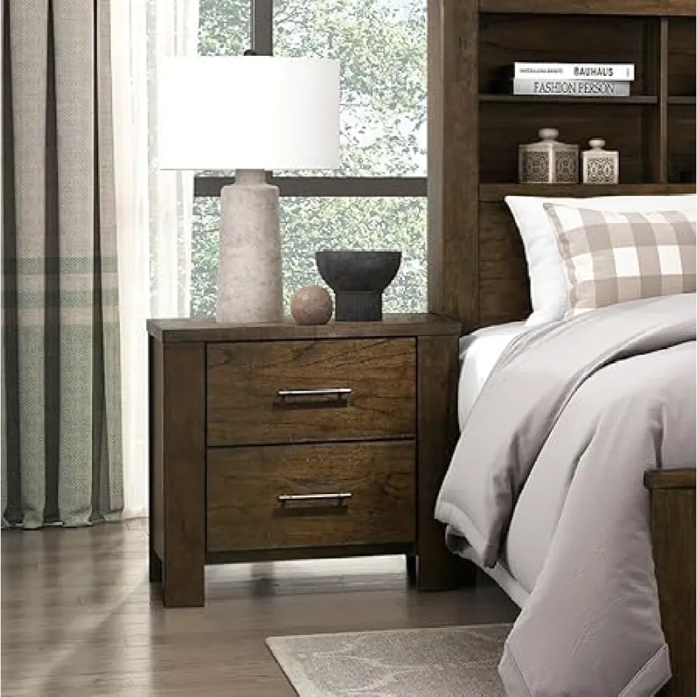 1pc Oak Finish Nightstand of 2X Drawers Rustic Aesthetic Bedroom Furniture 1pc Bedside Cabinet,Room