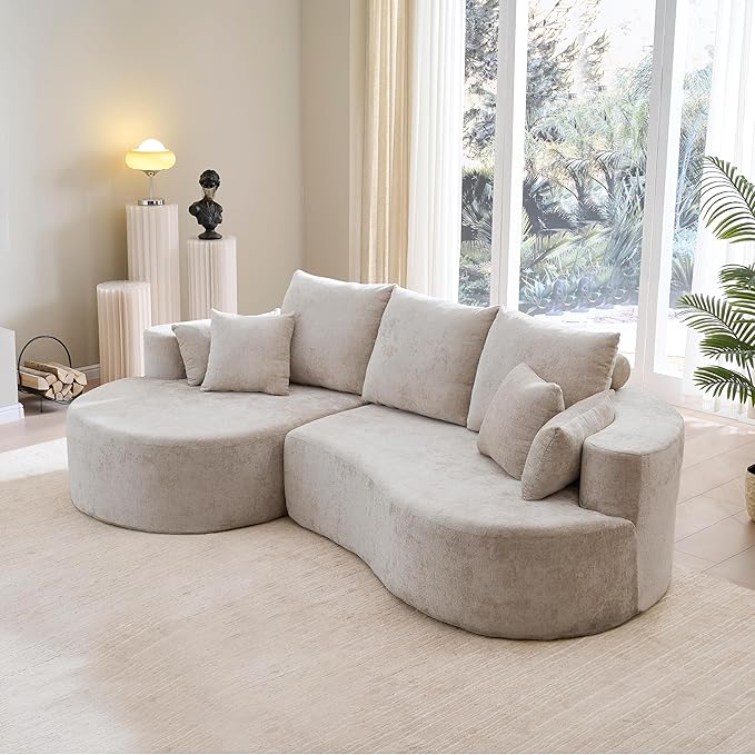 106" Cloud Curve Sectional Sofa with Chaise Lounge,Modern L-Shaped Couch with 7 Soft Pillows,No Assembly Required Ergonomic Comfort 2-Piece Plush Fabric Sofa Set for Living Room, Bedroom, Apartment