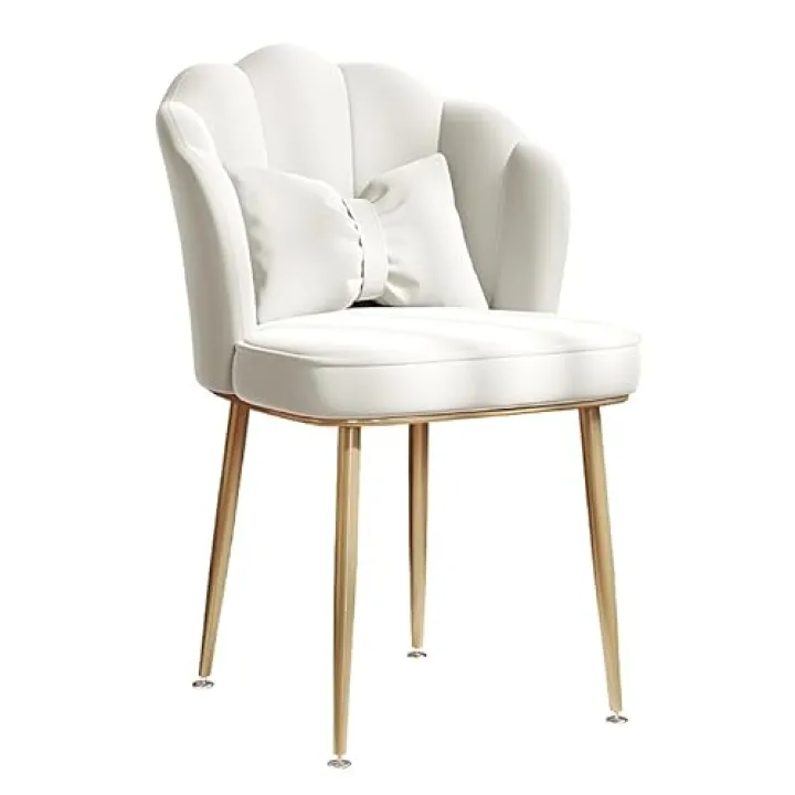 Simcat Poltrona in velluto, poltrona a pozzetto con gambe dorate, moderna sedia laterale a petalo per soggiorno/camera da letto (bianco)