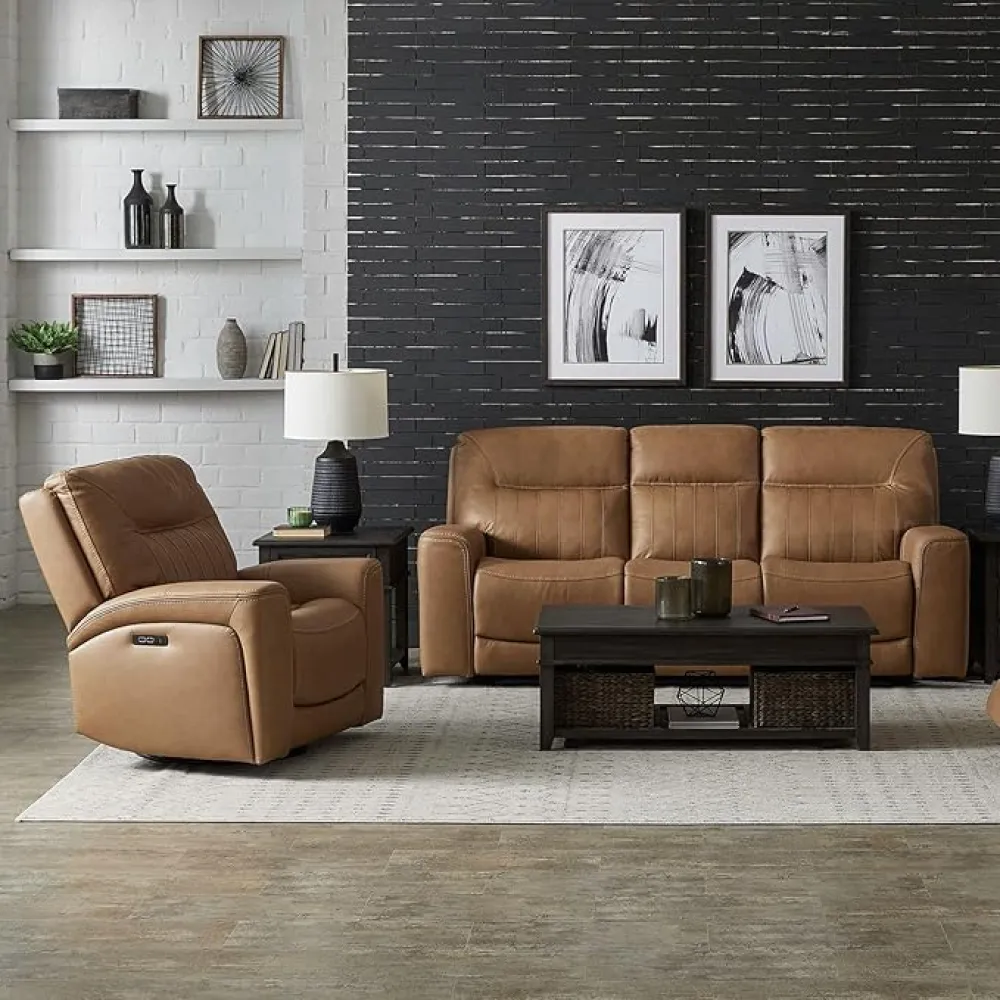 Liberty Furniture Bennett Power Recline Sofa & Recliner with Charging Ports - Butternut Leather