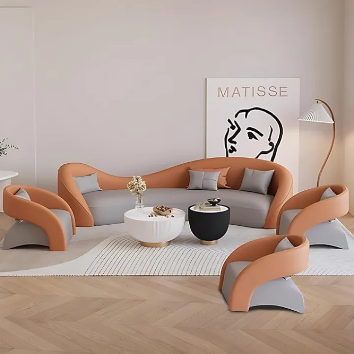 Couch Sets - Modern Curved Sectional Sofa Set with Chair, Stylish Sectional Couches with Coffee Table for Living Room, Office, Lounge, and Reception Areas (GraySofa-3Sofa Chair,95IN)