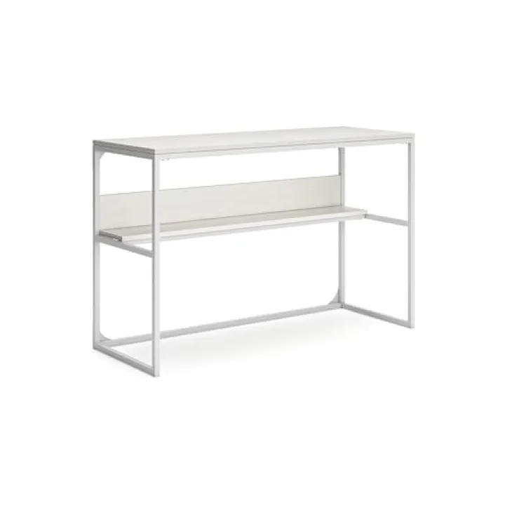 Benjara Deni Home Office Desk, 1 Shelf, White Wood, Metal Frame, 47 Inch