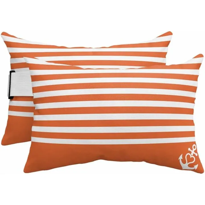 2 Pack 11x16 Chaise Lounge Outdoor Pillows Covers Waterproof, Nautical Anchor Adjustable Headrest Pillowcase, Geometric Orange Stripes Decorative Neck Pillows for Recliner Office Chair
