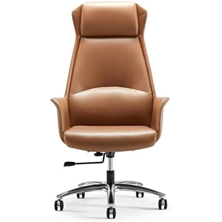 Boss Chair Office Desk Chair High-Back Leather Executive Swivel Thick Padding and Design with Headrest and Lumbar Support for Home and Office Size:8253132cm Color:Bl,Coffee