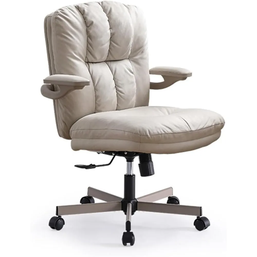 Office Chair White Fabric Art Executive Office Chair Ergonomic Home Desk Chair with Padded Flip-up Arms Swivel Rolling Chair for Adult Working Study Gaming Chair