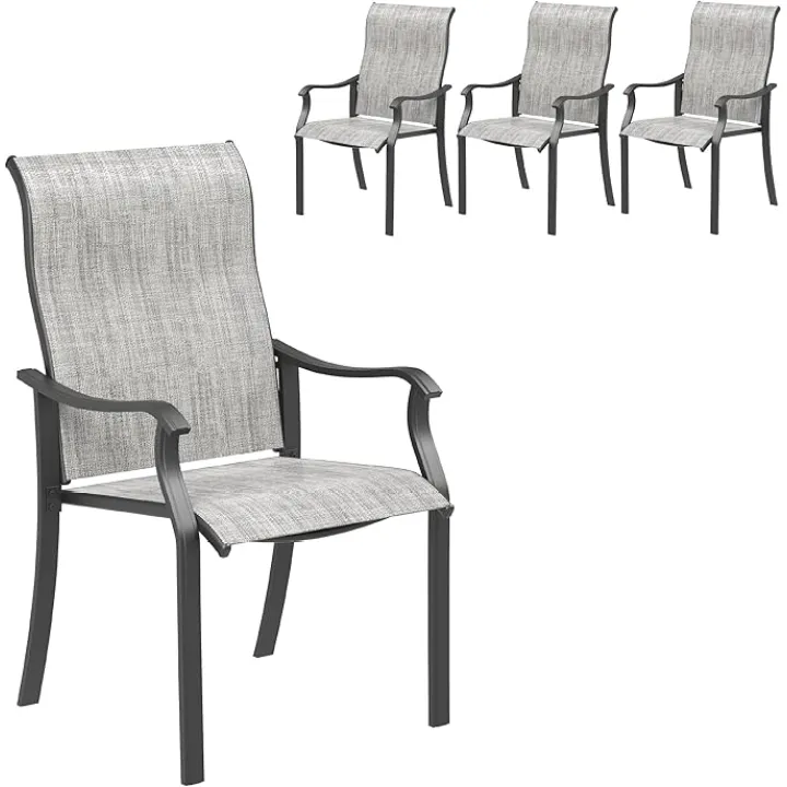 UDPATIO Outdoor Dining Chairs Set of 4, High Back Wide Seat Patio Furniture Chairs with All Weather Breathable Textilene, for Lawn Garden Backyard, Grey White