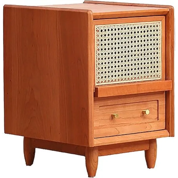 Natural Wood Nightstand with Storage Small Night Stand with Fabric Drawers End Table No Installation Required Use Immediately Small Night Stands Bed Side Table,A