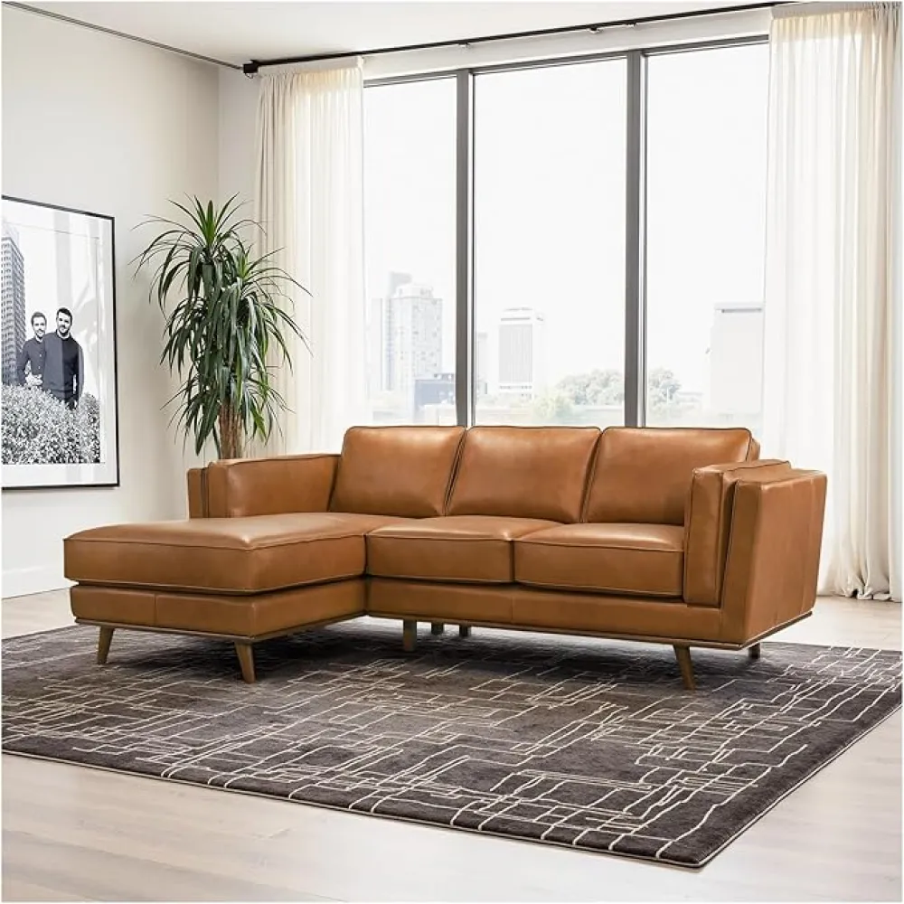 Genuine Leather Left Back L-Shape Upholstered Sofa Chair, Living Room Office Sofa