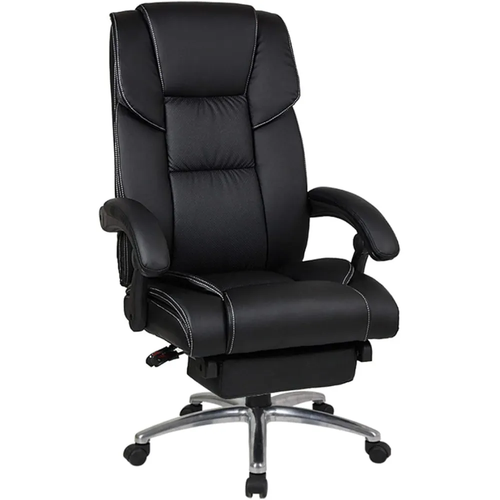 Office Chair Ergonomic Design Adjustable Seat Height 360 Degree Swivel Leather Home Office Desk Chairs with Footrest Black