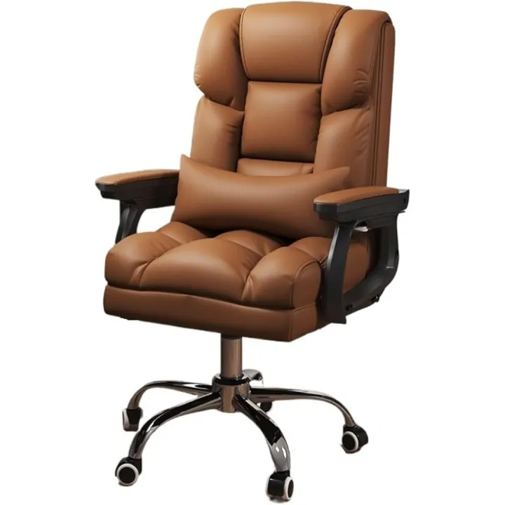 Office Chair Ergonomic Middle Back Cushion Lumbar Back Support, Home Office Desk Chair, Adjustable Executive PU Leather Chair with Wheels Gaming Chair,Brown-One Size