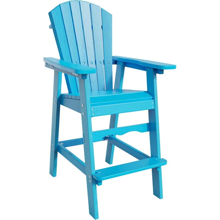 Tall Adirondack Chair with Footrest and Armrest, Tall Patio Chair for Poolside, Balcony, Garden (Blue, 1 Chair)