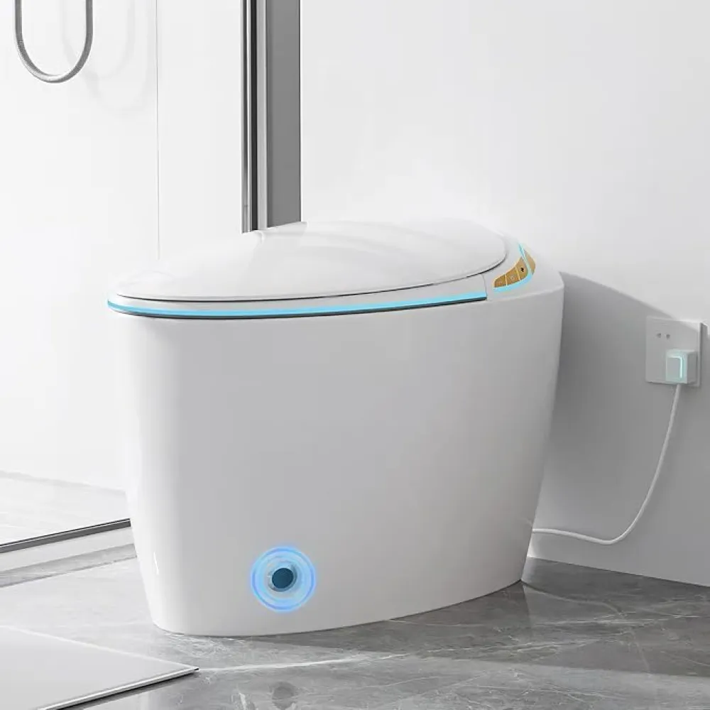 Smart Bidet Toilet with Heated Seat Built In,Warm Water Dryer Modern Electric Tankless One Piece Automatic ADA Egg Design 12" Rough-in Auto Intelligent for Bathrooms Washlet Power Flush White
