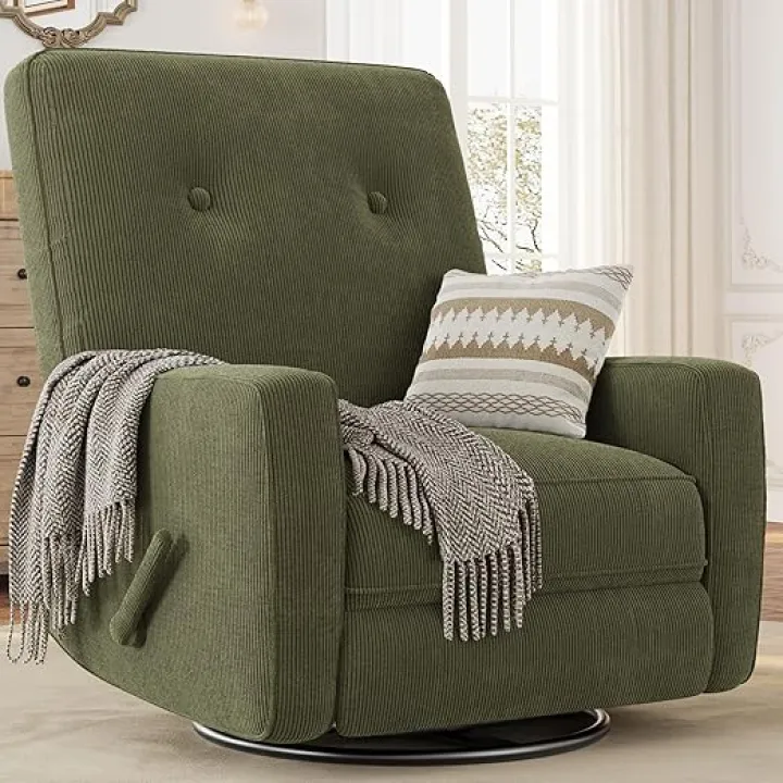 Recliner Chairs, Swivel Rocker Recline, Glider Recliner Nursery Chair for Adults, 360° Swivel Glider Rocking Chair for Living Room, Bedroom, Office, RV, Small Spaces, Corduroy, Green
