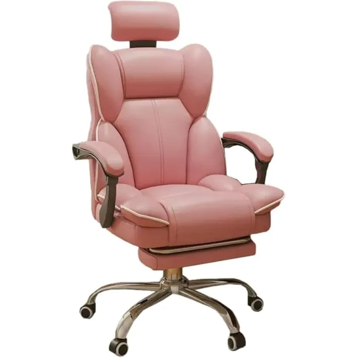 Executive Leather Adjustable Chair Swivel Home Office Chair Computer Desk Chair Ergonomic Office Chair Gaming Chair with Retractable Footrest Brown Stable Comfortable Seating,Pink,One Size