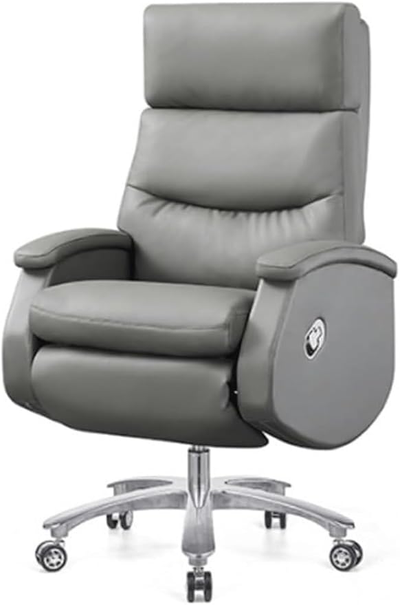 Ergonomic Office Chair with Footrest and Lumbar Support,High Back Pu Leather Computer Desk Chair with Swivel Wheels for Home Office Comfort,Grey,One Size