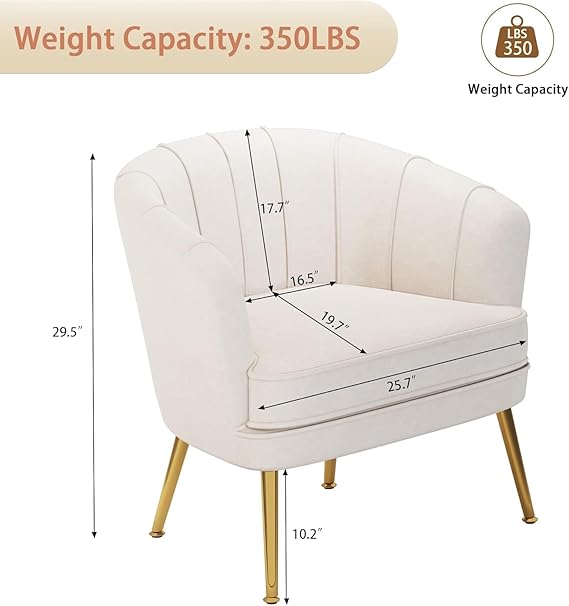 Andeworld Velvet Accent Chair Set of 2, Upholstered Modern Single Sofa Side Chair,Comfy Barrel Club Living Room Armchair with Golden Metal Legs for Bedroom Living Reading Room Office, Beige