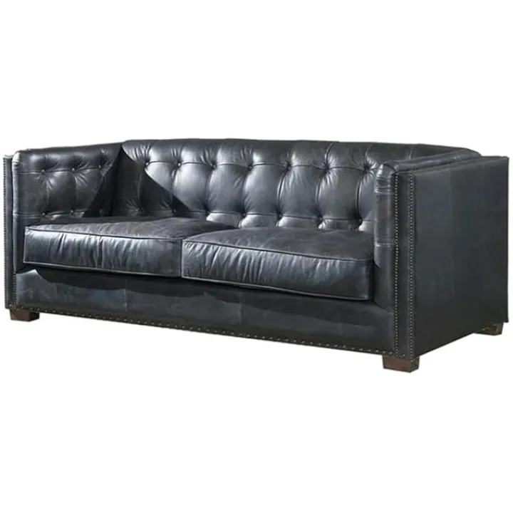 Pemberly Row Contemporary Italian Leather Sofa in Slate Finish