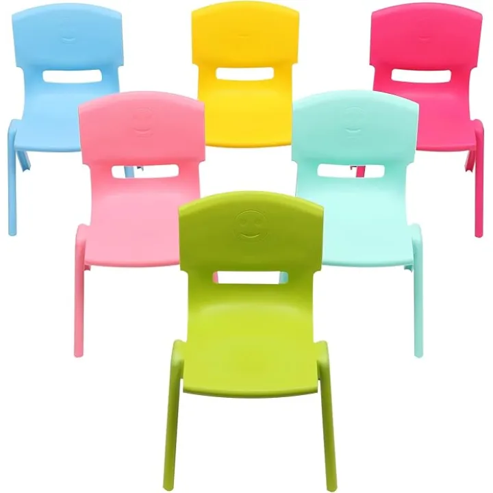 Classroom Chair, 6pcs Colorful Stackable Kids Plastic Chair, Toddlers Stack Chairs with 11'' Seat Height, Learning Chairs Indoor Outdoor Preschool Chairs for Classroom Furniture