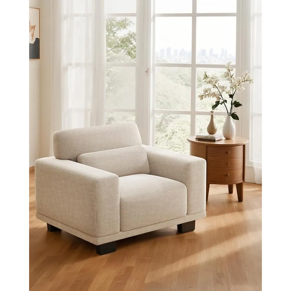 Pipishell Modern Accent Chair, Oversized Armchair with Thick Cushion & Wide Seat Armrests, Reading Chairs Comfy Arm Chair, Removable Sofa Cushion and Cover,Easy to Install, White