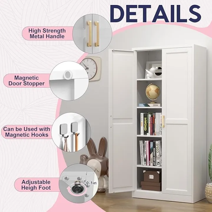 Pantry Kitchen Cabinet with Drawer, 75" Tall Pantry Storage Cabinet, Metal Storage Cabinets with Doors and Shelves, Large Freestanding Cupboard for Dining Room, Assembly Required, White