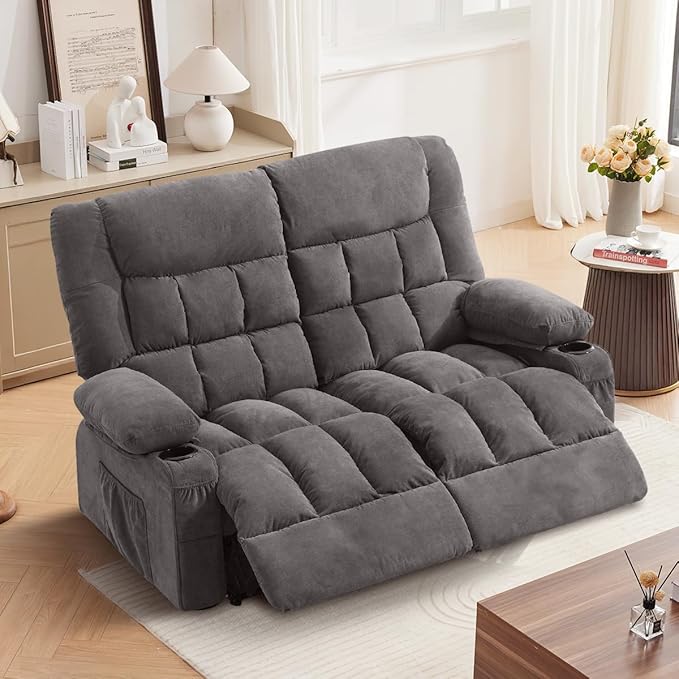 Recliner Loveseat with Cup Holders for Living Room Love Seat Manual Oversized Recliner with Ergonomic, Side Pocket for Adult