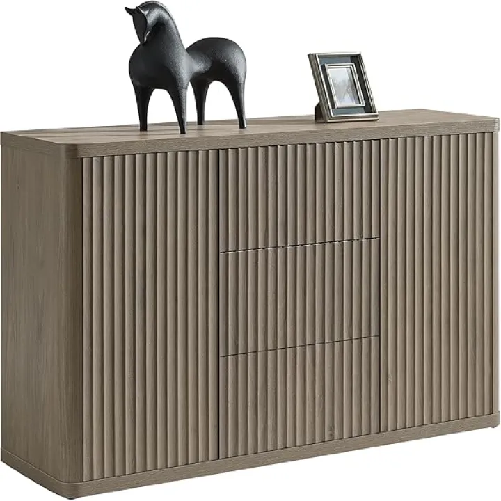 SICOTAS Buffet Cabinet with Storage - Accent Fluted Storage Cabinet with 2 Doors & 3 Drawer 54.7" Wide Modern Sideboard Credenza Large Buffet Table for Living Room Kitchen Dining Room Entryway Office
