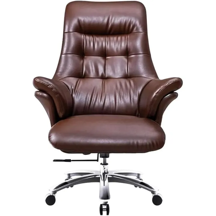 Luxury Wide Seat Desk Chair with Adjustable Swivel and Leather Upholstery Commercial Grade Office Chair Comfortable Computer Desk Chair with Padded Arms for Home Office and Workspace