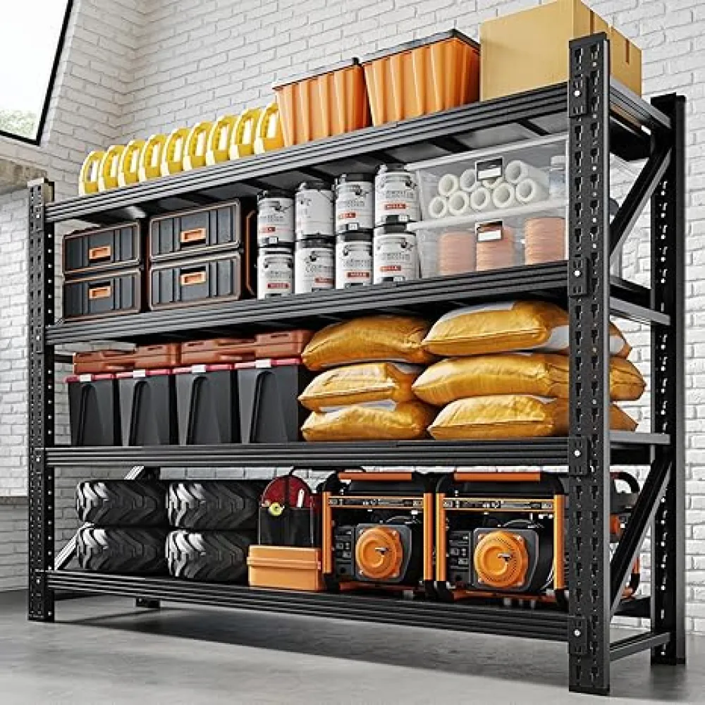 Yizosh 71" W Metal Garage Storage Shelves,5000LBS Heavy Duty 4-Shelf Adjustable Steel Organization Shelving,Utility Rack Shelf,71" W x 24" D x 69" H for Basement,Warehouse,Industrial