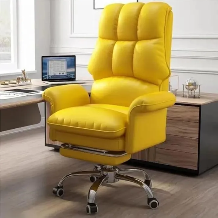 Ergonomic Home Office Desk Chair with Wheels Pu Leather Executive Task Chair Adjustable Height Swivel Rolling Office Chair for Adults Comfortable Seating for Work and Study,Yellow,One Size