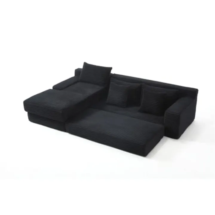L-Shaped Sectional Couches for Living Room with Memory Foam & Steel Frame - No Assembly Convertible Sofa Bed, Corduroy Fabric Compression Sofa, Modular Couch for Bedrooms, Home Theater (Black)