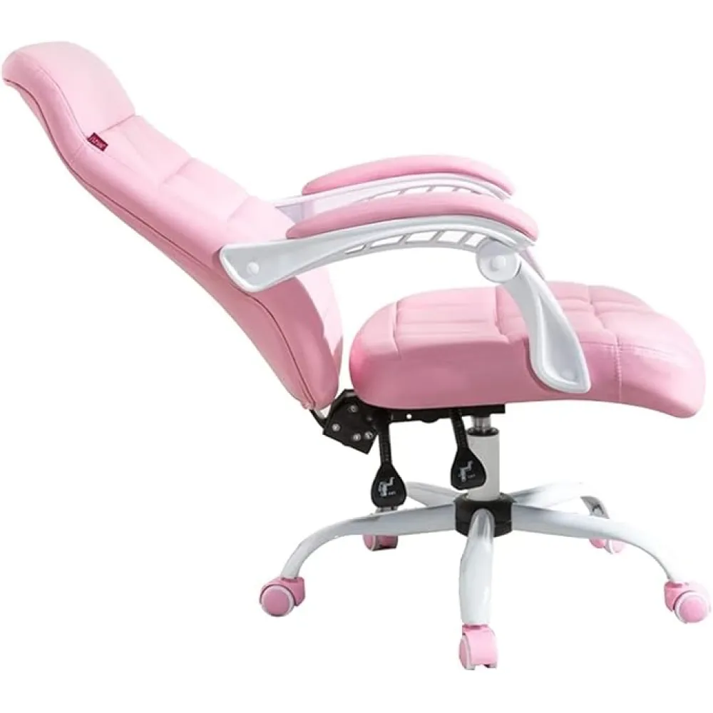 Ergonomic PU Leather Desk Chair with Reclining Function, Swivel Office Chair, Adjustable Rest, Task Chair for Home & Office, Pink(Pink)