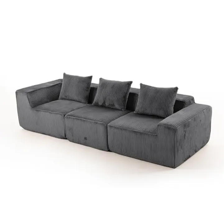 Modular Sectional Sofa, Cloud Sectional Couch with Deep Seat, Modern Modular Corduroy Sofa,Upholstered Couches for Living Room, Bedroom, Grey