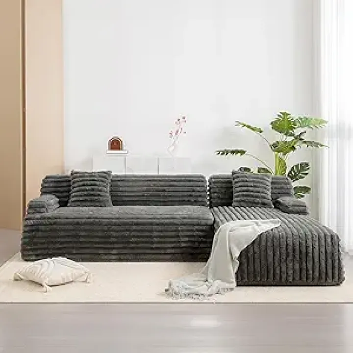 110" Cloud Sectional Sofa Upholstered Couch Free-Combined Sofa for Living Room, Dark Gray