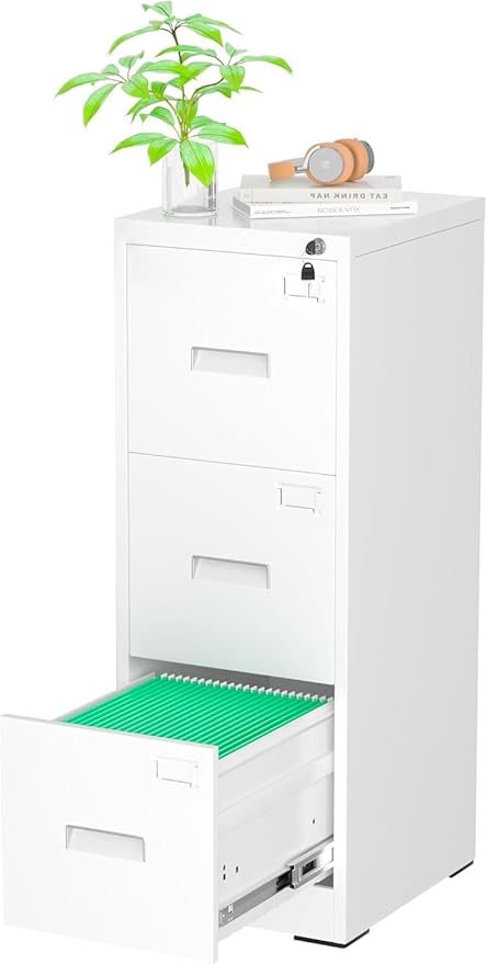 Greenvelly 4 Drawer Lateral File Cabinet with Lock, White Metal Filing Cabinet for Home Office, Locking Metal File Cabinet for Legal/Letter/A4/F4 Size with Hanging Bars&Key