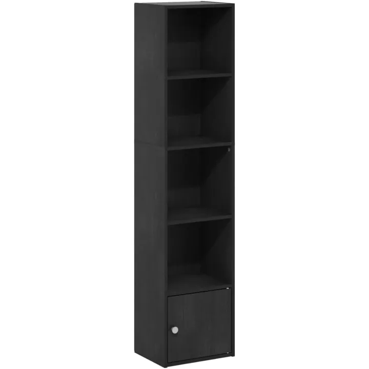 Luder 5-Tier Shelf Bookcase with 1 Door Storage Cabinet Blackwood