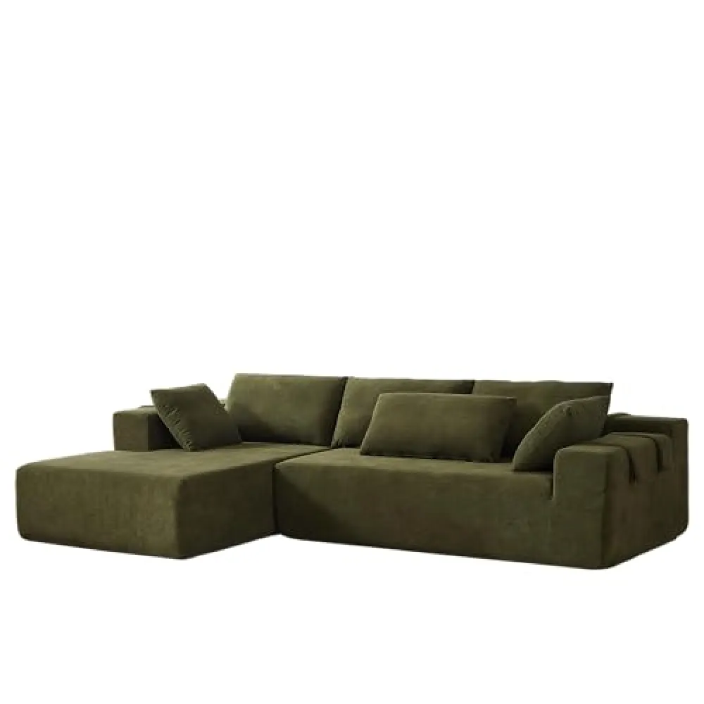 Syhtalotxikl Stylish Modular Chenille Upholstered Sectional Sofa Set with Six Pillows, 108" L Shape for Living Room or Bedroom, Green