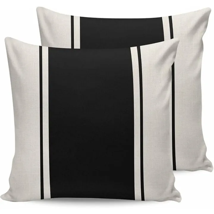 Outdoor Pillow Covers 18x18in Pack of 2 Waterproof Pillowcase Abstract Black Stripe Decorative Throw Cushion Case for Patio Couch Sofa Farmhouse Retro Linen